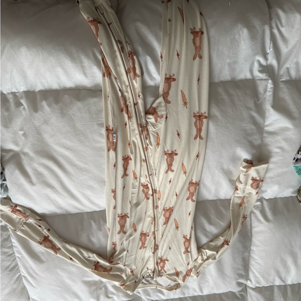 Cream Rabbit Print Onesie Pajamas Bamboo
